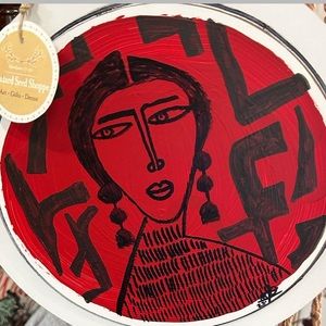 Hand painted painting on round hardy board disc